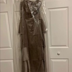 Long ruffled formal mocha colored dress size 8